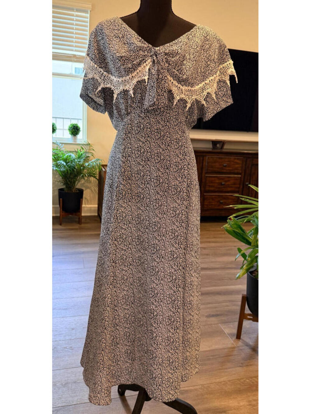 Vintage EXPO Blue Floral Maxi Dress, Size 14
